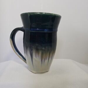 Clarksville Pottery Hand Thrown Studio Art 20 OZ Handled Coffee Mug Blue Drip